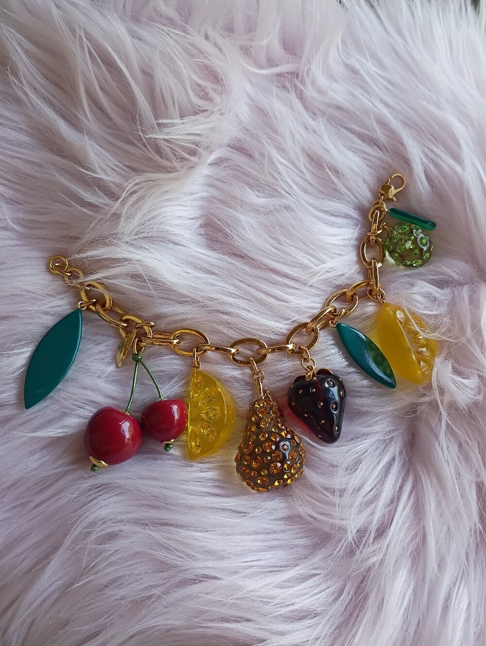 Rare Kate Spade Tuttu Fruity Chunky Cherry Pear Strawberry Lemon Charm Bracelet